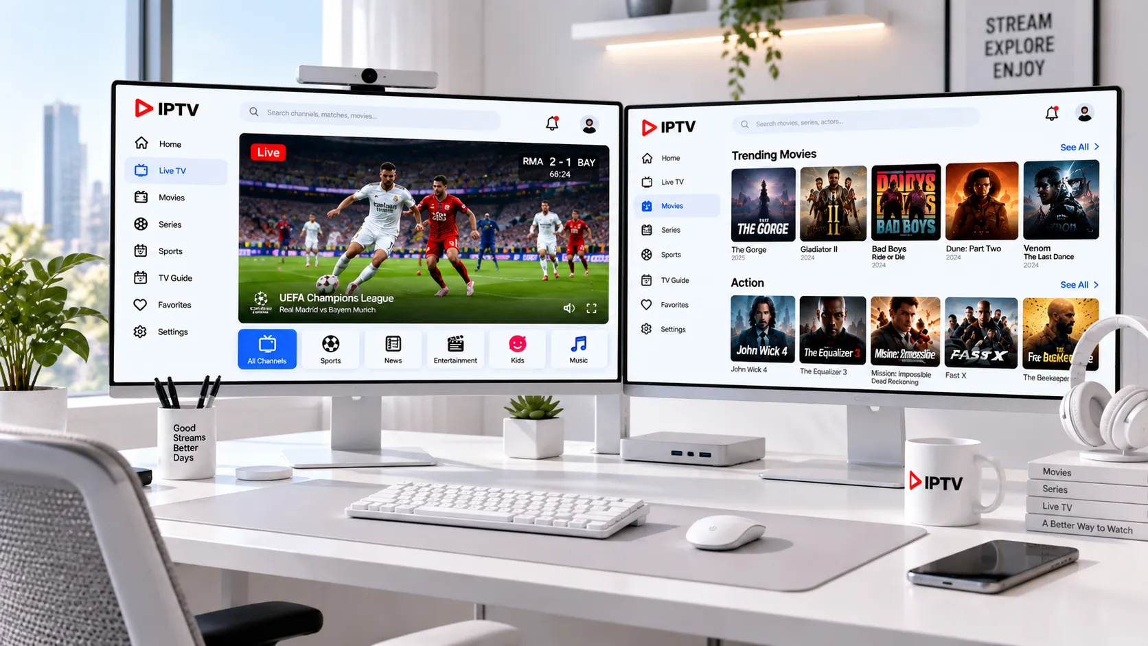 Netzwerkdiagramm: IPTV-Signalweg vom Server über den Router bis zum Endgerät