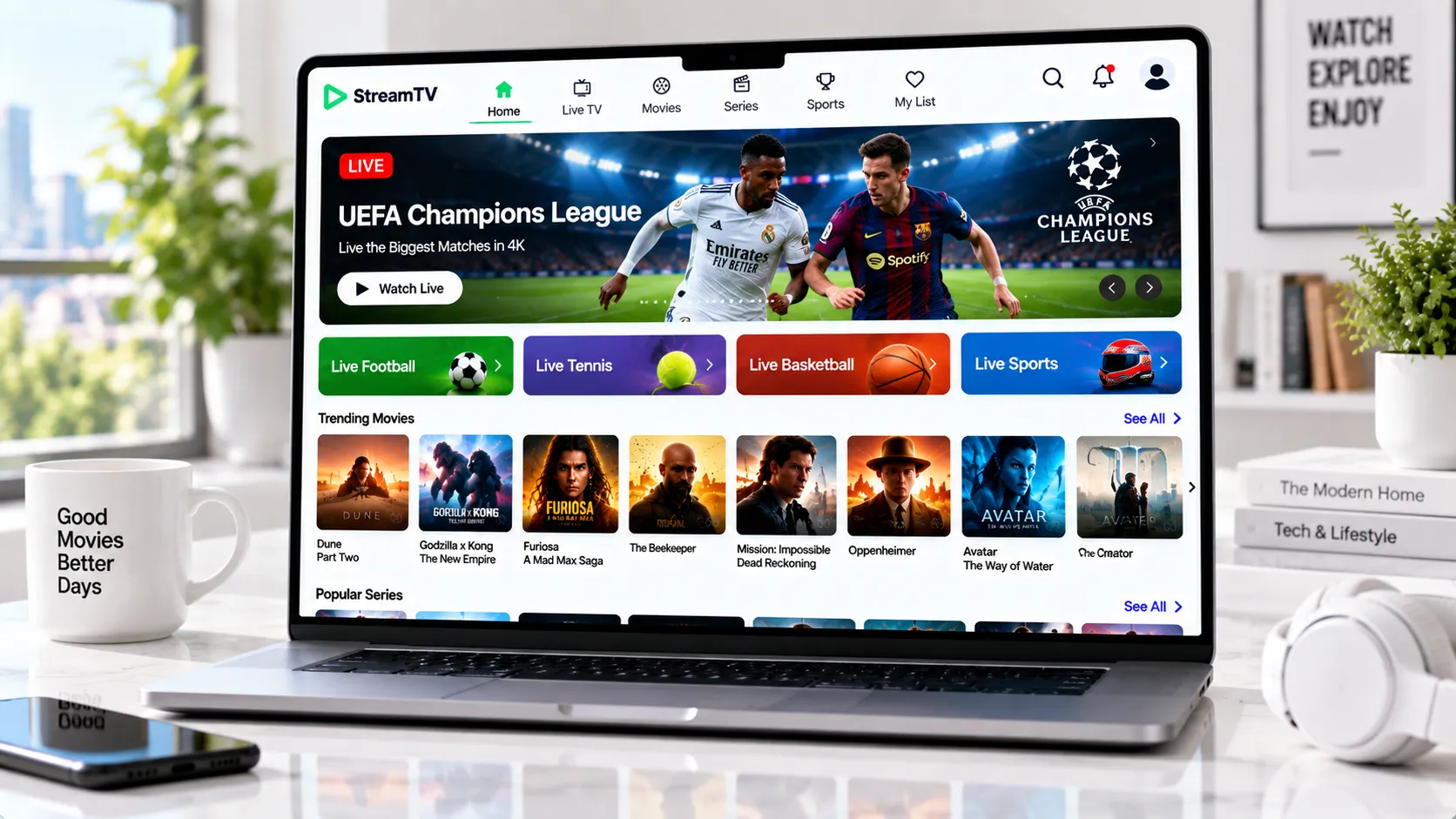 Vergleich der Bildqualität bei IPTV: SD, HD, Full HD und 4K auf einem großen Fernseher